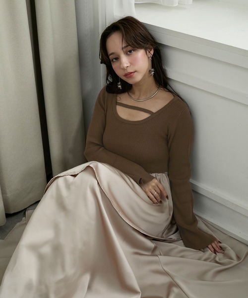 Elishe(エリシェ)の「ニットドッキングティアードワンピース(ワンピース・レディース・ブラウン系/アイボリー系/ブラック系・1/0)」の17枚目の写真