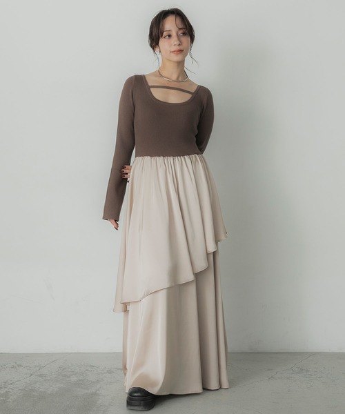 Elishe(エリシェ)の「ニットドッキングティアードワンピース(ワンピース・レディース・ブラウン系/アイボリー系/ブラック系・1/0)」の20枚目の写真