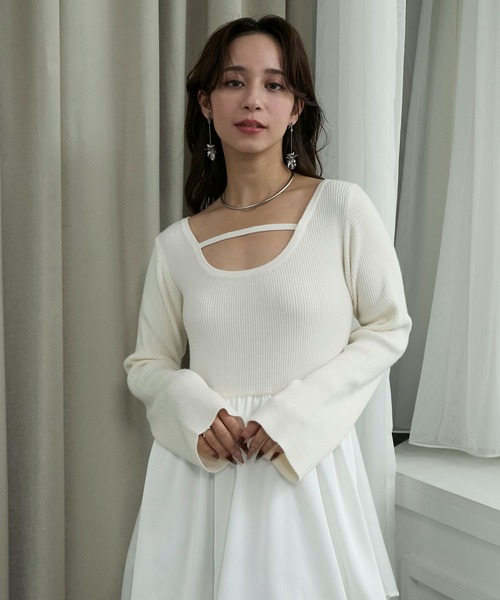 ニットドッキングティアードワンピース（ワンピース）｜Elishe