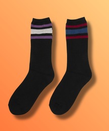 Mac-House（マックハウス）の「NAVY【温活】MACHEAT クルー丈ラインソックス 2足組（ソックス/靴下）」