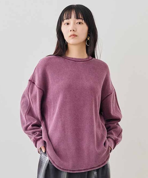 MEDE19F(メデジュウキュウ)の「MEDE19F ケミカル加工をほどこしたワッフルトップス(Tシャツ/カットソー・レディース・ブラック/パープル/グリーン・M/L/LL)」の2枚目の写真