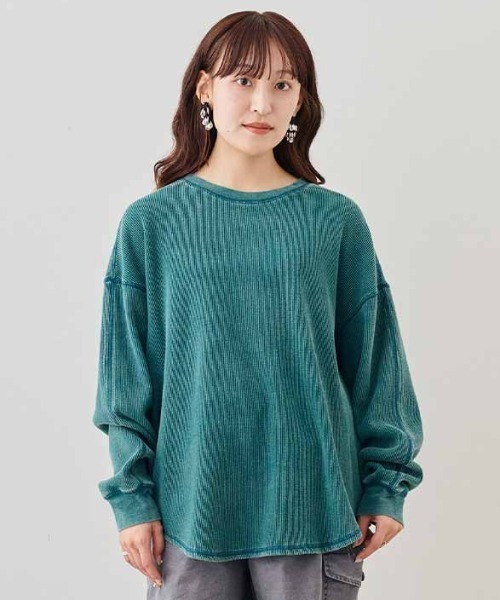 MEDE19F(メデジュウキュウ)の「MEDE19F ケミカル加工をほどこしたワッフルトップス(Tシャツ/カットソー・レディース・ブラック/パープル/グリーン・M/L/LL)」の3枚目の写真