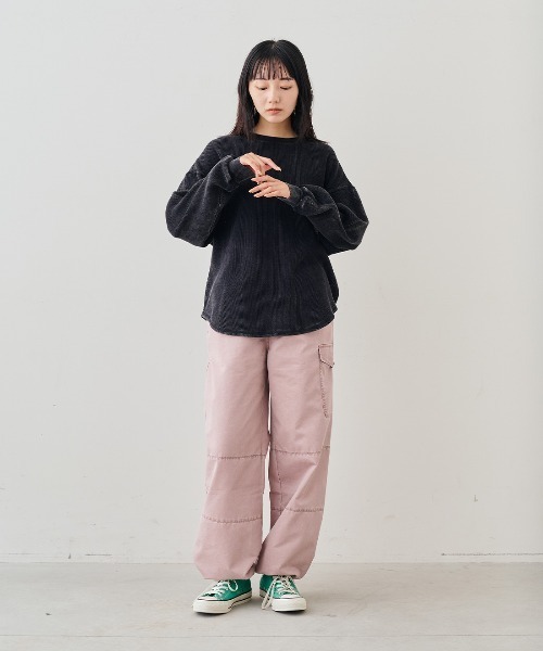 MEDE19F(メデジュウキュウ)の「MEDE19F ケミカル加工をほどこしたワッフルトップス(Tシャツ/カットソー・レディース・ブラック/パープル/グリーン・M/L/LL)」の5枚目の写真