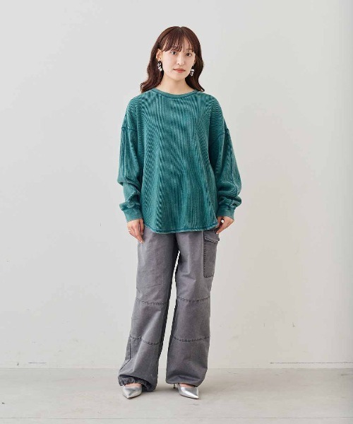 MEDE19F(メデジュウキュウ)の「MEDE19F ケミカル加工をほどこしたワッフルトップス(Tシャツ/カットソー・レディース・ブラック/パープル/グリーン・M/L/LL)」の6枚目の写真