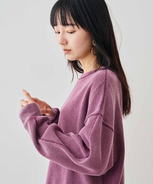 MEDE19F(メデジュウキュウ)の「MEDE19F ケミカル加工をほどこしたワッフルトップス(Tシャツ/カットソー・レディース・ブラック/パープル/グリーン・M/L/LL)」の11枚目の写真