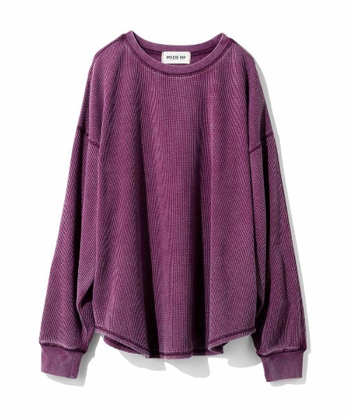 MEDE19F(メデジュウキュウ)の「MEDE19F ケミカル加工をほどこしたワッフルトップス(Tシャツ/カットソー・レディース・ブラック/パープル/グリーン・M/L/LL)」の17枚目の写真