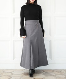 アシンメトリーボタンデザインツイルロングスカート【大きいサイズ対応】