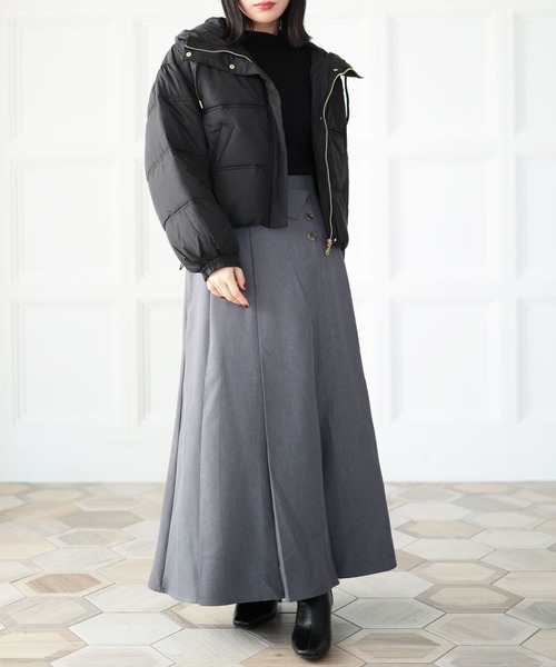 Ruwan yu(ルワンユー)の「アシンメトリーボタンデザインツイルロングスカート【大きいサイズ対応】(スカート・レディース・チャコール・4L/3L/LL/L)」の14枚目の写真