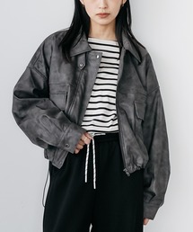 2WAYカラーフェイクレザーショートブルゾン