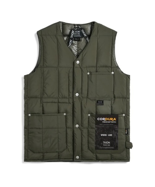 TAION(タイオン)の「TAION/タイオン/V NECK BUTTON DOWN VESTWORK V NECK BUTTON DOWN VEST(ダウンベスト・メンズ・ダークオリーブ/ブラック・M/L/XL)」の2枚目の写真