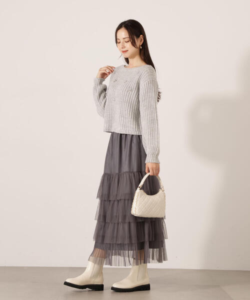 PROPORTION BODY DRESSING(プロポーションボディドレッシング)の「部分プリーツティアードスカート / 1215220110(スカート・レディース・オフホワイト/ダークグレー・MEDIUM/P/S)」の3枚目の写真