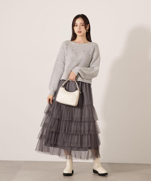 PROPORTION BODY DRESSING(プロポーションボディドレッシング)の「部分プリーツティアードスカート / 1215220110(スカート・レディース・オフホワイト/ダークグレー・MEDIUM/P/S)」の4枚目の写真