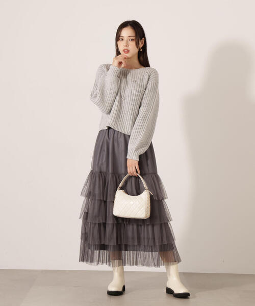 PROPORTION BODY DRESSING(プロポーションボディドレッシング)の「部分プリーツティアードスカート / 1215220110(スカート・レディース・オフホワイト/ダークグレー・MEDIUM/P/S)」の5枚目の写真