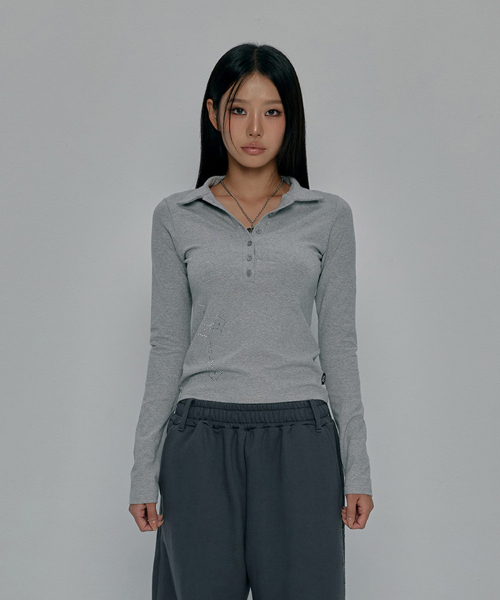CROSS BUTTON COLLAR длинный рукав — серый