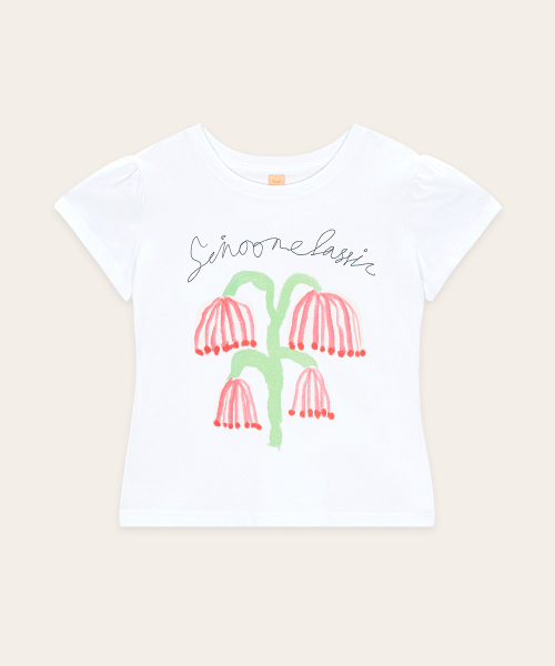 SINOON（シヌーン）の「Red Bell Flower Puff T-Shirt (White)（Tシャツ/カットソー・レディース・ホワイト・MEDIUM/SMALL）」の4枚目の写真