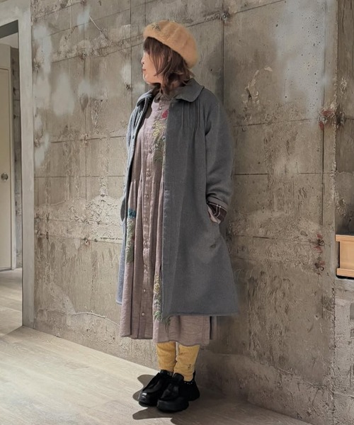 セール】ウールレーヨンダブルフェイスステンカラーコート（ステン