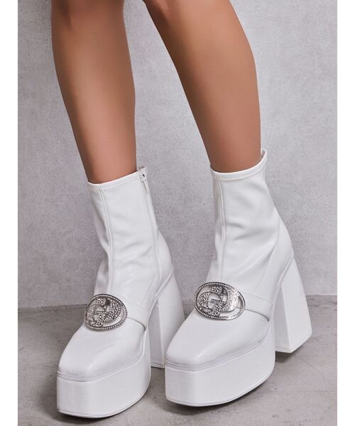 GYDA(ジェイダ)の「GD bijou 2WAYチャンキーショートブーツ(ブーツ・レディース・ブラック/オフホワイト・SMALL/MEDIUM/LARGE)」の3枚目の写真