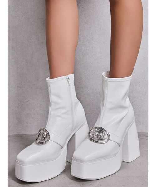 GYDA(ジェイダ)の「GD bijou 2WAYチャンキーショートブーツ(ブーツ・レディース・ブラック/オフホワイト・SMALL/MEDIUM/LARGE)」の4枚目の写真