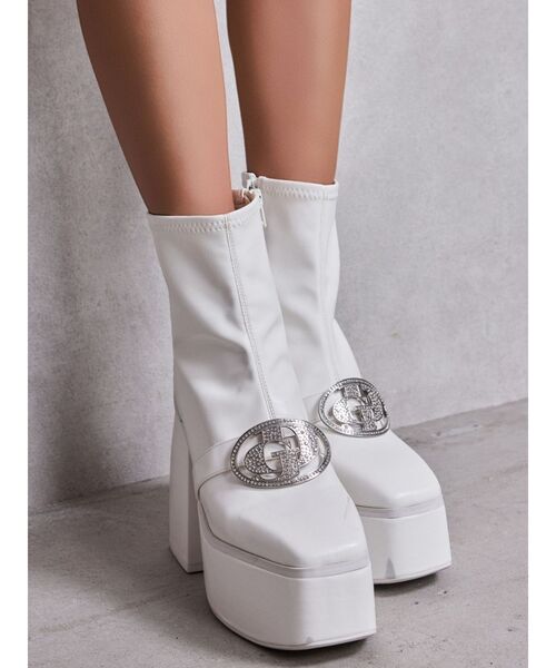 GYDA(ジェイダ)の「GD bijou 2WAYチャンキーショートブーツ(ブーツ・レディース・ブラック/オフホワイト・SMALL/MEDIUM/LARGE)」の5枚目の写真