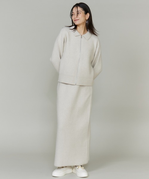 INED（イネド）の「フォックスブレンドタイトスカート《YVON》【セットアップ対応】（スカート・レディース・アイボリー/ブラウン・9号）」の3枚目の写真