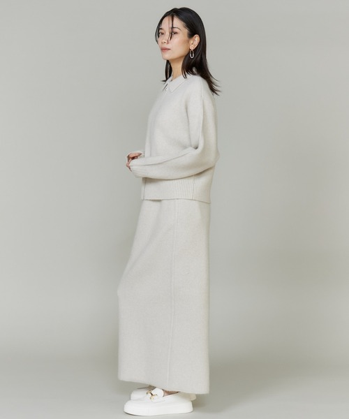 INED（イネド）の「フォックスブレンドタイトスカート《YVON》【セットアップ対応】（スカート・レディース・アイボリー/ブラウン・9号）」の4枚目の写真