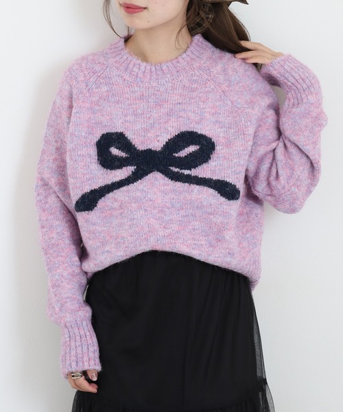 A.N.L(エーエヌエル レーベル)の「A.N.L リボンモチーフニット(ニット/セーター・レディース・チャコールグレー/アイボリー/シルバーグレー/パープル系・38)」の4枚目の写真