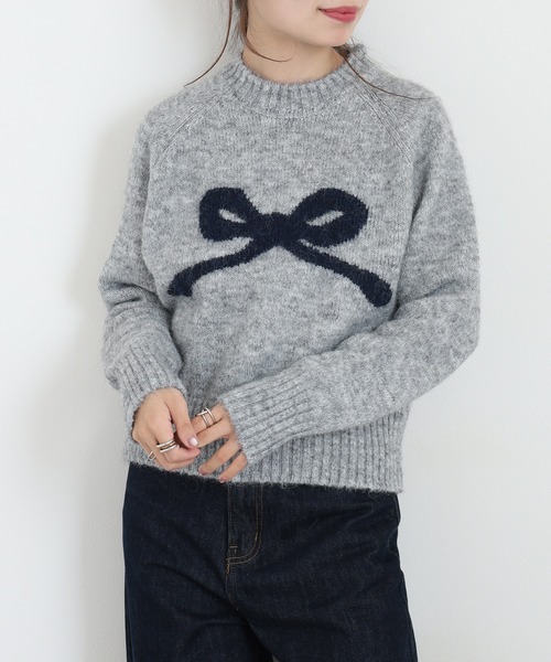 A.N.L(エーエヌエル レーベル)の「A.N.L リボンモチーフニット(ニット/セーター・レディース・チャコールグレー/アイボリー/シルバーグレー/パープル系・38)」の3枚目の写真