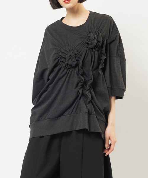 gomme（ゴム）の「シャーリングＴ（Tシャツ/カットソー・レディース・ブラック/ホワイト/ブルー/チャコールグレー・MEDIUM）」の3枚目の写真