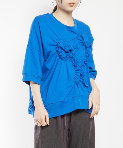 gomme（ゴム）の「シャーリングＴ（Tシャツ/カットソー・レディース・ブラック/ホワイト/ブルー/チャコールグレー・MEDIUM）」の4枚目の写真