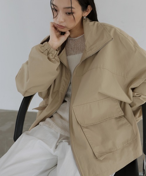 hellam(へラム)の「スタンドカラーツイルブルゾン(Tシャツ/カットソー・レディース・アイボリー/ブラック/ベージュ/ブラウン・FREE)」の13枚目の写真