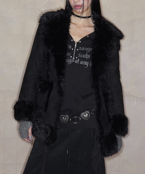 NOT KNOWING(ノットノーイング)の「【NOT KNOWING】HOURGLASS MOUTON FUR COAT / 【ノットノーイング】アワーグラスマウンテンファーコート(ムートンコート・レディース・ブラック/ブラウン・ONE SIZE)」の4枚目の写真