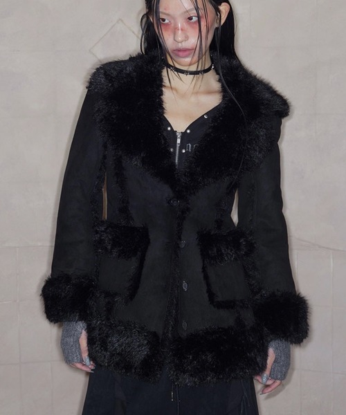 NOT KNOWING(ノットノーイング)の「【NOT KNOWING】HOURGLASS MOUTON FUR COAT / 【ノットノーイング】アワーグラスマウンテンファーコート(ムートンコート・レディース・ブラック/ブラウン・ONE SIZE)」の3枚目の写真