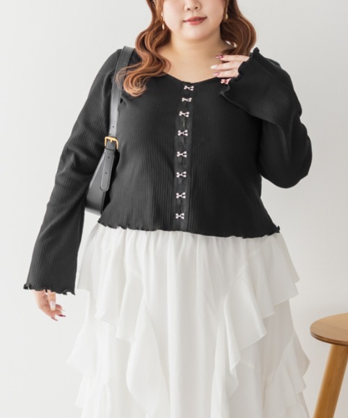 CLETTE（クレット）の「CLETTEオリジナルフロントホックハートネックプルオーバー（Tシャツ/カットソー・レディース・オフホワイト/ブラック/ブラウン・LL/3L/4L）」の9枚目の写真