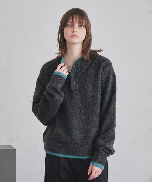 selle glant（セレグランテ）の「LAYERED STYLE HENRY NECK KNIT/レイヤードスタイルヘンリーネックニット（ニット/セーター・メンズ・ダークブラウン/ダークグレー/ブラック・SMALL/MEDIUM/LARGE）」の6枚目の写真