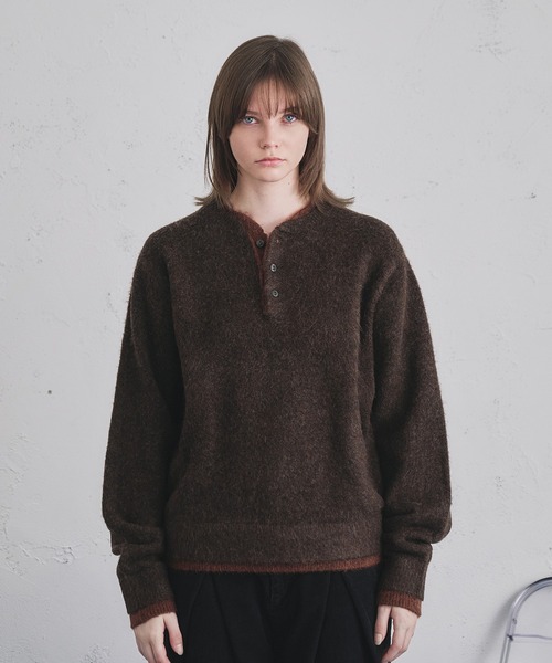 セール】LAYERED STYLE HENRY NECK KNIT/レイヤードスタイルヘンリー