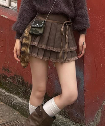 クレアビーガンレザープリーツスカート[BROWN]