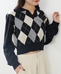 アーガイル ニット」に該当するブラック/黒色系のファッション通販