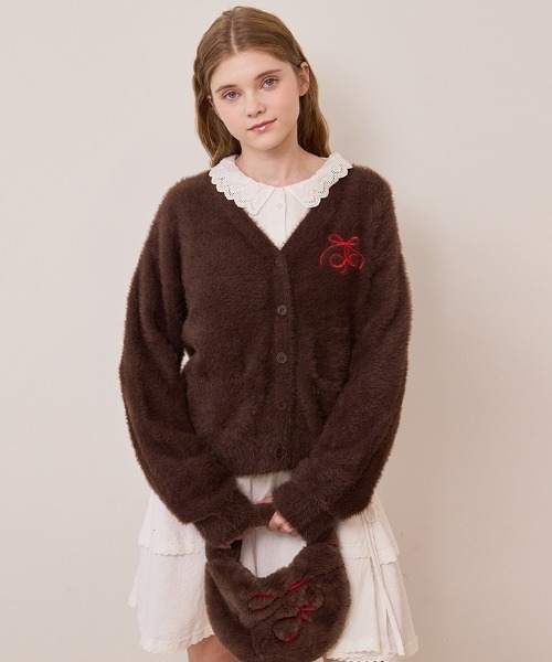 KIRSH（キルシー）の「KIRSH Loose-Fit Hairy Ribbon Cardigan キルシー ルーズフィット ヘアリー リボン カーディガン（カーディガン/ボレロ・レディース・アイボリー/ライトグレー/ブラウン・1）」の3枚目の写真
