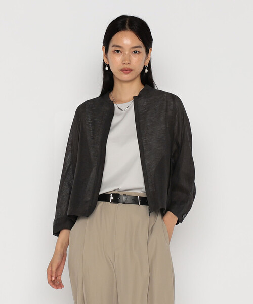 Gabardine K.T（ギャバジンケーティー）の「〔 +サイズ 〕 綿麻からみ 麻メッシュブルゾン（ブルゾン・レディース・グレー/ホワイト/キナリ・15号）」の3枚目の写真