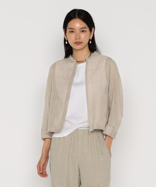 Gabardine K.T（ギャバジンケーティー）の「〔 +サイズ 〕 綿麻からみ 麻メッシュブルゾン（ブルゾン・レディース・グレー/ホワイト/キナリ・15号）」の13枚目の写真