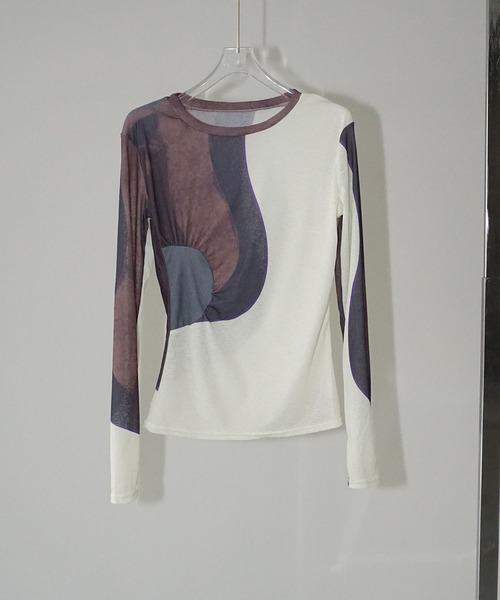 chuclla（チュクラ）の「シアーパネル ミックスカラー トップス chw26s011（Tシャツ/カットソー・レディース・ブラウン系その他・FREE）」の10枚目の写真