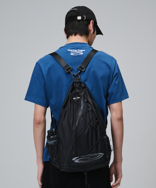 セール】Cross Zip Mesh Pocket String Bag - Black（バックパック