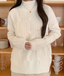 タートルネック ケーブル編み ケーブルニット ハイネック ケーブル編み