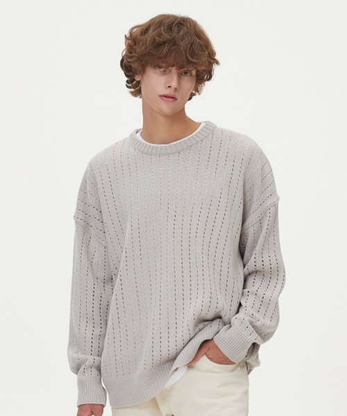 BLOND9(ブロンドナイン)の「パンチングラウンドニット_グレー(ニット/セーター・メンズ・グレー・LARGE)」の1枚目の写真