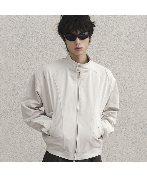 パディッドセミクロップヘリンボンジャケット_アイボリー