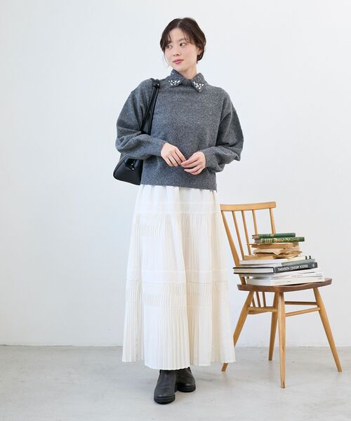 le.coeur blanc(ルクールブラン)の「デシン変形プリーツスカート(スカート・レディース・チャコールグレー/ブラック系その他/アイボリー・38)」の11枚目の写真
