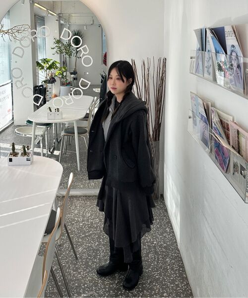 FLAREUP(フレアアップ)の「Double Hoodie (FL-101_Charcoal)(パーカー・レディース・チャコール・2/1)」の8枚目の写真