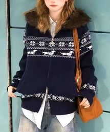 Chiina（チーナ）の「Chiina /ダブルジップ　ノルディックニットファーパーカー（パーカー）」