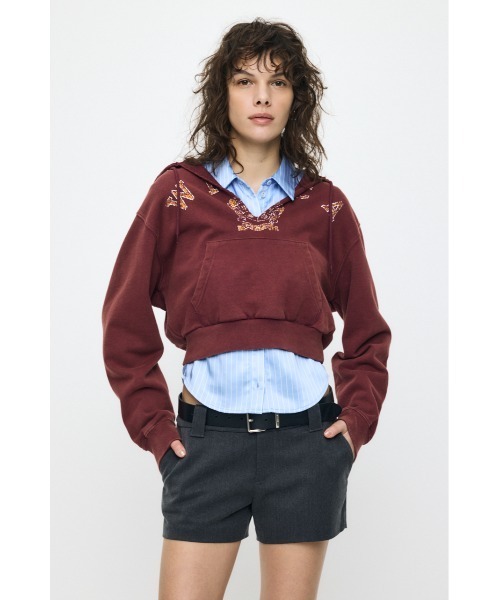MOUSSY(マウジー)の「RUGGED LOGO フ―ディー(スウェット・レディース・杢グレー/マジェンタ・FREE)」の2枚目の写真
