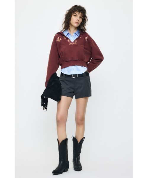 MOUSSY(マウジー)の「RUGGED LOGO フ―ディー(スウェット・レディース・杢グレー/マジェンタ・FREE)」の5枚目の写真